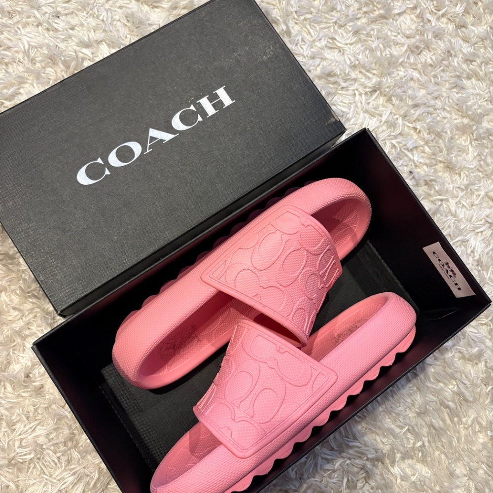 Coach Sport Logo Flower Pink Platform Slides